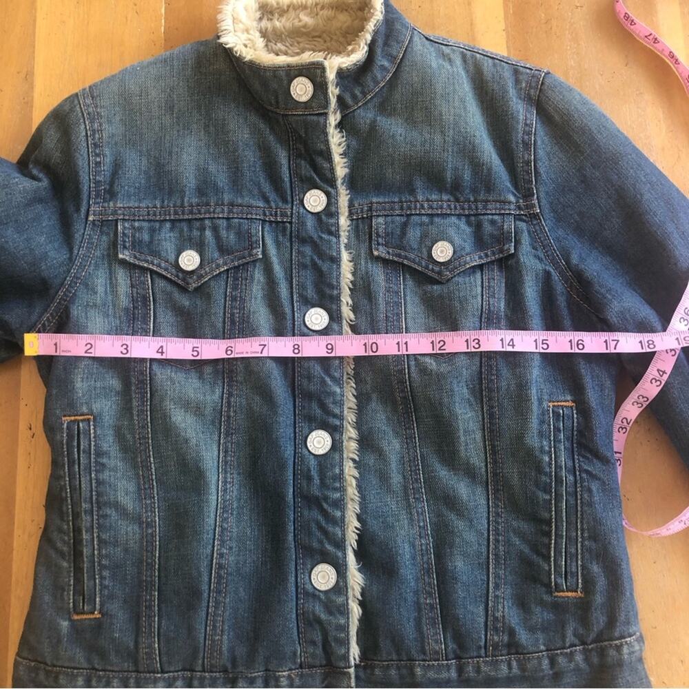 Vintage y2k 2000s Denim Jean Jacket Small Shearling Lined Faux Fur Hollister GAP - Picture 14 of 16